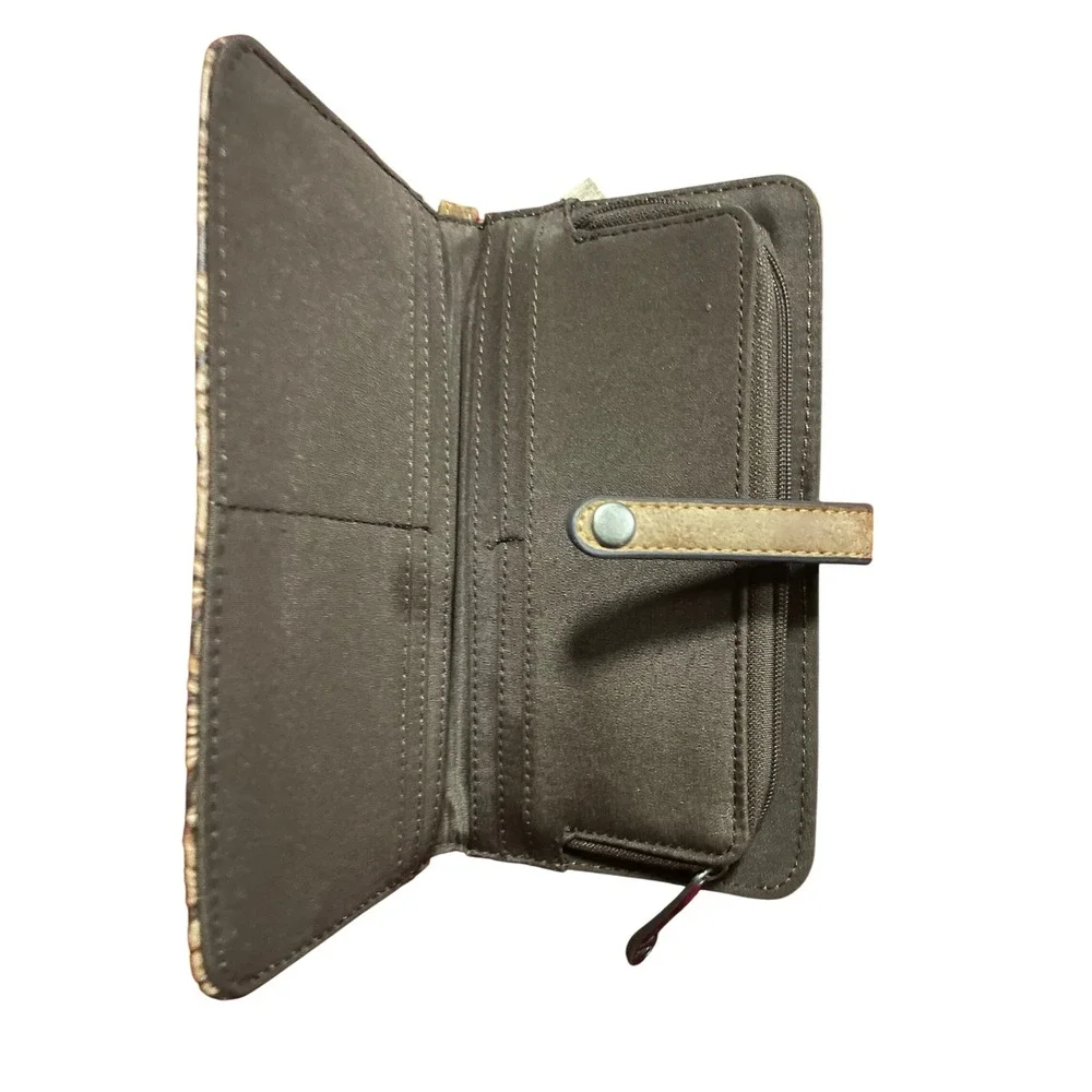 Justin Womens Brown Tooled Leather Wristlet Clutch Wallet RFID‎ Protection